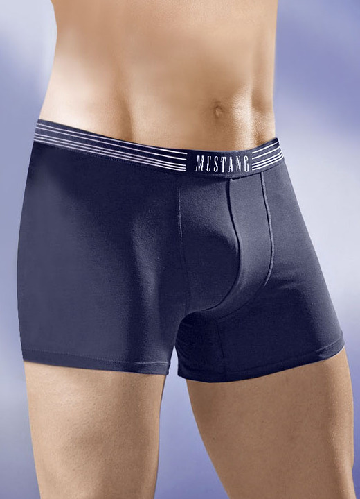 Onderbroeken - Mustang set van drie boxershorts, uni, in Größe L (6) bis XXL (8), in Farbe 1 X NAVY, 1 X WIT, 1 X Rood Ansicht 1