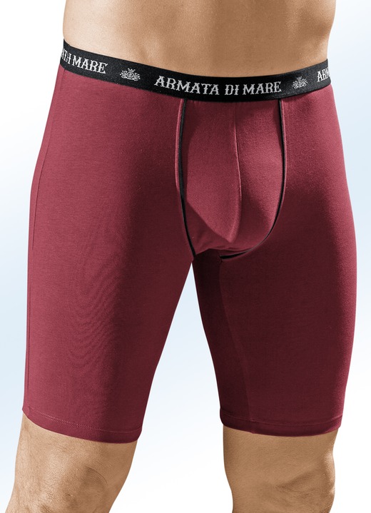 Onderbroeken - Set van drie longpants met elastische band, contrasterende biezen, in Größe 004 bis 010, in Farbe 1X BORDEAUX, 1X MARINE, 1X ZWART