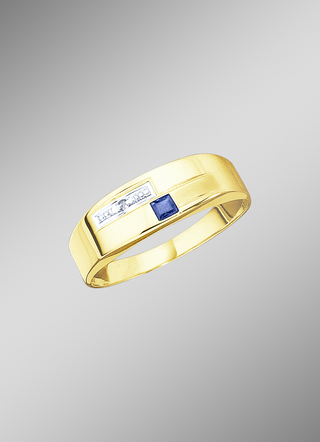 Damesring in bicolor met diamant en echte blauwe saffier