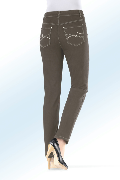 Broek met knoop- en ritssluiting - POWER-STRETCH JEANS, in Größe 017 bis 092, in Farbe TAUPE