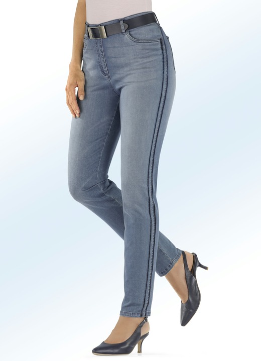 - Jeans met trendy galonstrepen, in Größe 017 bis 052, in Farbe JEANSBLAUW Ansicht 1