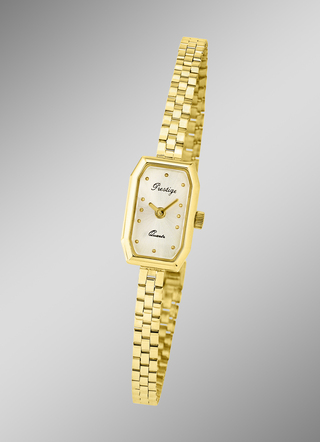 Edele prestige quartz dameshorloge met gouden bandkast