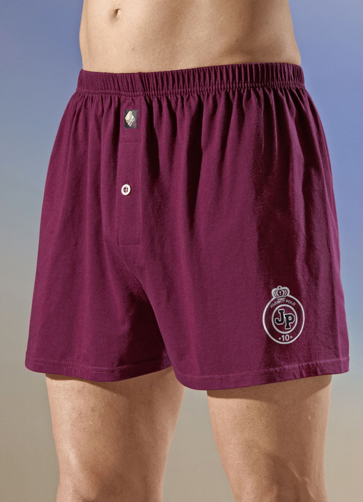 Onderbroeken - Set van vier boxershorts, effen, met print, in Größe 005 bis 013, in Farbe 2X BORDEAUX, 2X ROOKBLAUW