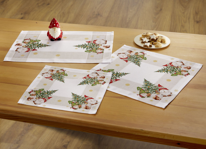 Decoratiekussens & slopen - Tafelkleed met kerstkaboutermotief, in Größe 101 (Kleedje, 35 x 50 cm) bis 404 (Kussensloop, 40 x 40 cm), in Farbe NATUUR-MEERKLEURIG Ansicht 1