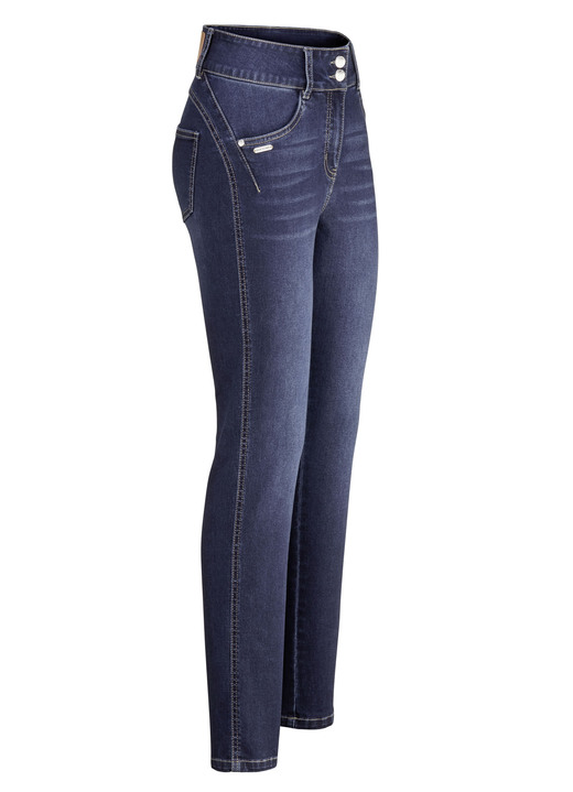 Broek met knoop- en ritssluiting - Vormgevende jeans in 4-pocketsmodel, in Größe 017 bis 050, in Farbe DONKERBLAUW Ansicht 1