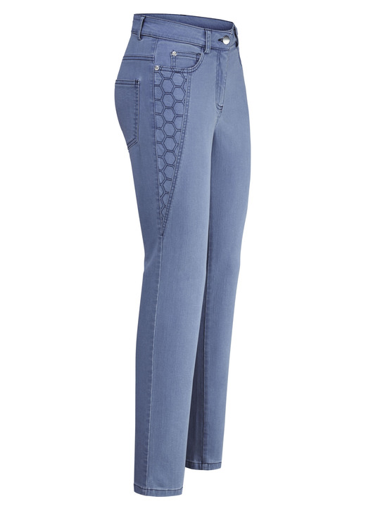 Broek met knoop- en ritssluiting - Jeans met mooie borduursels, in Größe 018 bis 052, in Farbe JEANSBLAU Ansicht 1