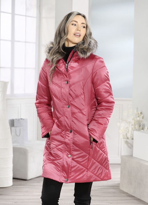 Winterjassen - Lange jas met contrasterende omgeslagen mouwen, in Größe 018 bis 052, in Farbe KORALLE Ansicht 1