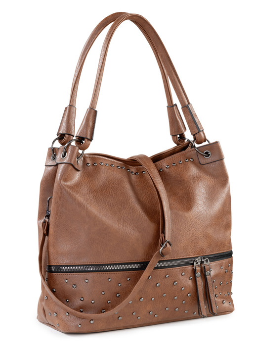 Tassen - Tas met trendy decoratieve klinknagels, in Farbe COGNAC Ansicht 1