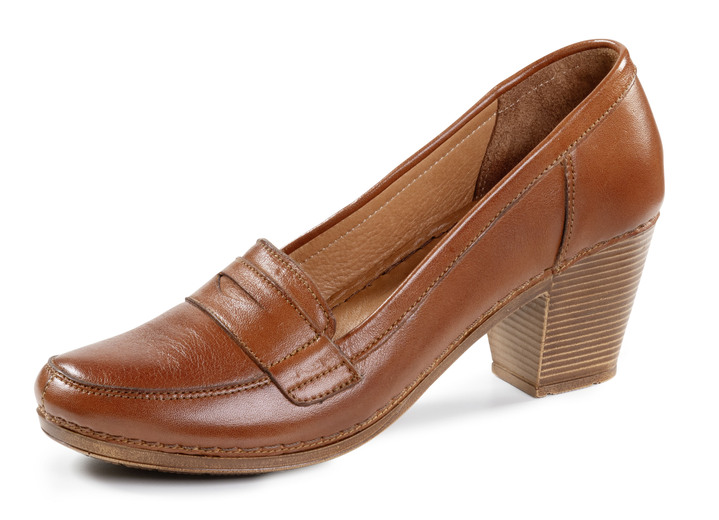 Pumps & ballerina's - Gemini pumps van deels gekleurd rundnappaleer, in Größe 036 bis 042, in Farbe COGNAC Ansicht 1