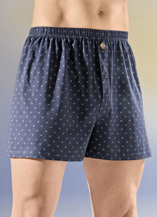 Onderbroeken - Set van vier boxershorts met een all-over design, in Größe 005 bis 016, in Farbe 2X MARINE KLEURRIJK, 2X GRIJS KLEURRIJK Ansicht 1