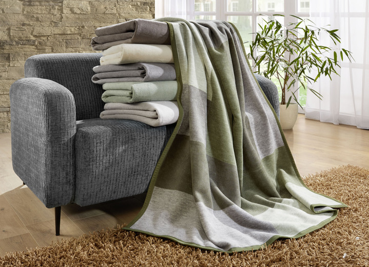 Woondekens - Gezellige deken met velours lintrand, in Farbe GROEN