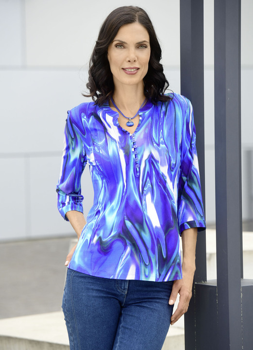 3/4-mouw - Blouse, in Größe 036 bis 054, in Farbe ROYALBLAU-WEISS-SMARAGDGRÜN-BUNT Ansicht 1