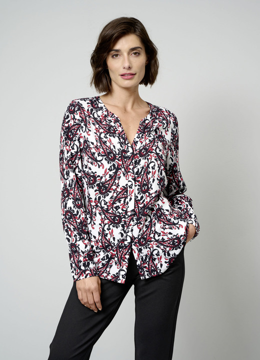 Lange mouw - Blouse, in Größe 038 bis 052, in Farbe ZWART-ROOD-WIT