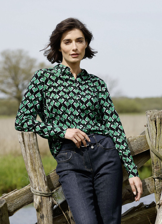 Blouses & tunieken - Overhemdblouse, in Größe 038 bis 052, in Farbe MARINEGROEN Ansicht 1