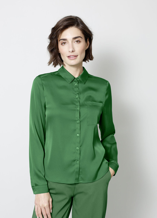 Lange mouw - Overhemdblouse, in Größe 038 bis 052, in Farbe GROEN