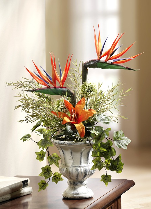 Woonaccessoires - Strelitzia-bloemstuk in pot, in Farbe
