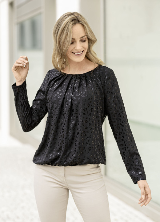 Lange mouw - Blouse, in Größe 036 bis 052, in Farbe SCHWARZ